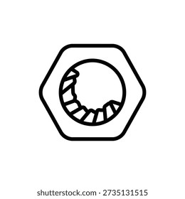 A detailed illustration of a hexagonal nut with stripped internal threads, symbolizing damage or wear.