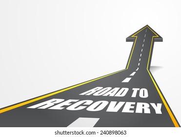 detailed illustration of a highway road going up as an arrow with Road To Recovery text, eps10 vector