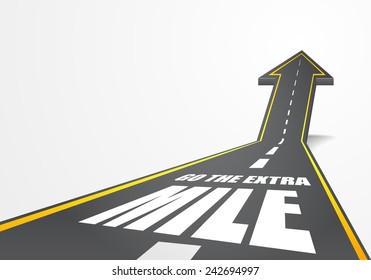 detailed illustration of a highway road going up as an arrow with go the extra mile text, eps10 vector