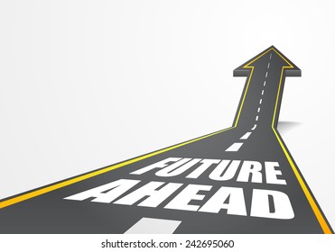 detailed illustration of a highway road going up as an arrow with future ahead text, eps10 vector