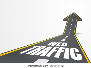 Detailed Illustration Of A Highway Road Going Up As An Arrow With Web Traffic Text, Eps10 Vector