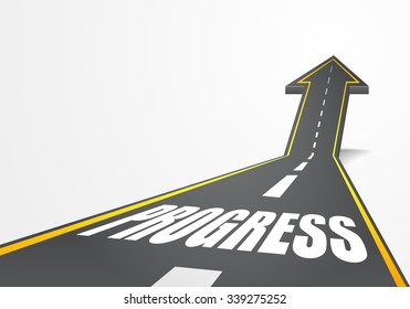 Detailed Illustration Of A Highway Road Going Up As An Arrow With Progress Text, Eps10 Vector