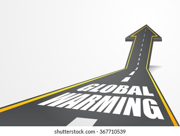 detailed illustration of a highway road going up as an arrow with Global Warming text, eps10 vector