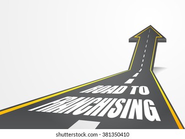 detailed illustration of a highway road going up as an arrow with Franchising text, eps10 vector