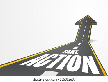 detailed illustration of a highway road going up as an arrow with Take Action text, eps10 vector