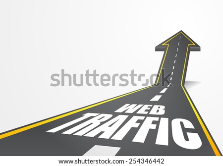 detailed illustration of a highway road going up as an arrow with web traffic text, eps10 vector