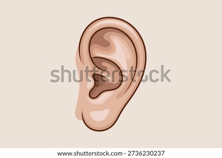 Detailed illustration of the human outer ear, highlighting its anatomical structure. Ideal for medical or educational content.