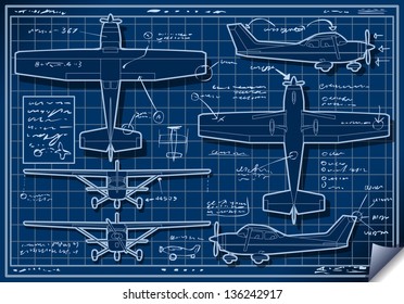 Detailed illustration of a Infographic Airplane Blue Print