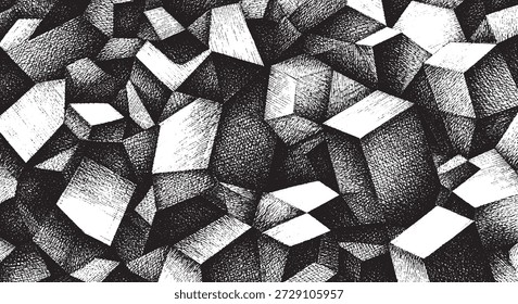 Uma ilustração detalhada de formas geométricas entrelaçadas com uma forte sensação de profundidade e textura.
