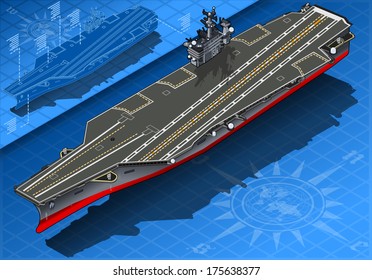 detailed illustration of a Isometric Aircraft Carrier in Front View