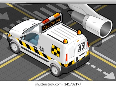 Detailed illustration of a Isometric airport Follow-me-Car in  rear view