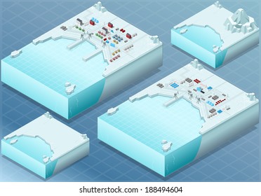 Detailed Illustration of a Isometric Arctic Bay with Town and Industrial District