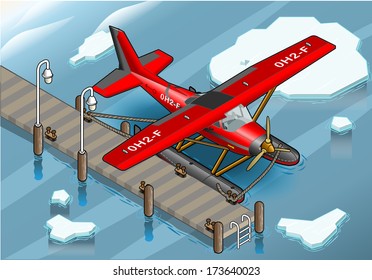 detailed illustration of a Isometric Arctic Hydroplane at Pier 