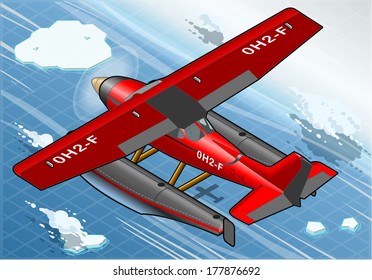 Detailed Illustration of a Isometric Arctic Hydroplane in Flight in Rear View