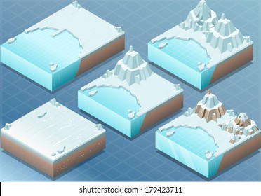 Detailed Illustration of a Isometric Arctic Terrain with Iceberg and Mounts