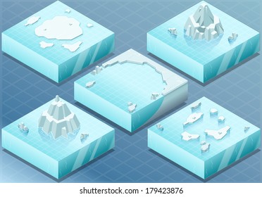 Detailed Illustration of a Isometric Arctic Terrain with Iceberg and Mounts