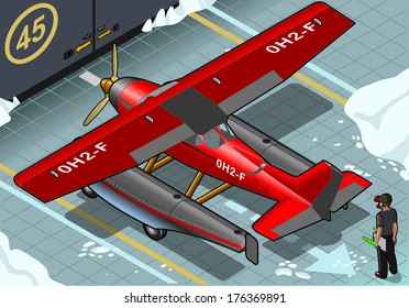 detailed illustration of a Isometric Artic Hydroplane Landed in Rear View