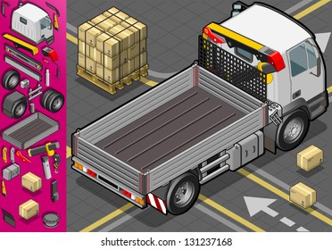 Detailed illustration of a isometric container truck in rear view