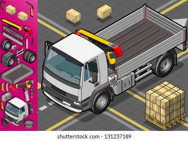 Detailed illustration of a isometric container truck in front view