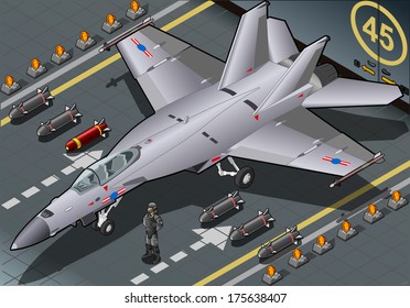 Detailed illustration of a Isometric Fighter Bomber Landed in Front View