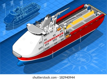 detailed illustration of a Isometric Icebreaker Ship Isolated in Front View