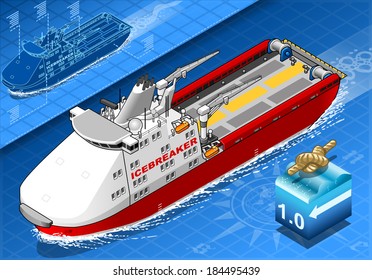 detailed illustration of a Isometric Icebreaker Ship Isolated in Navigation