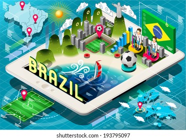 Detailed illustration of a Isometric Infographic of Brazil on Tablet