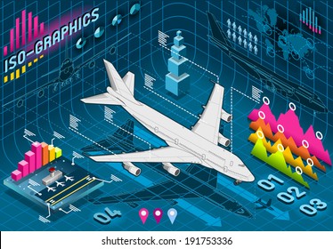 Detailed illustration of a Isometric Infographic Set Elements with Airplane