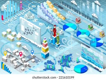 Detailed illustration of a Isometric Infographic Set Winter Elements in Various Colors