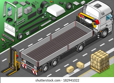 Detailed Illustration of a Isometric Pick Up Truck in Rear View