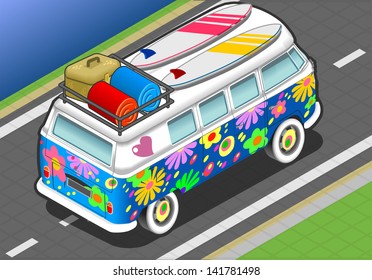 detailed illustration of a Isometric Rainbow Van in rear View