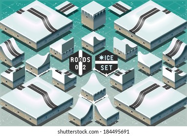 Detailed illustration of a Isometric Roads on Two Levels Frozen Terrain