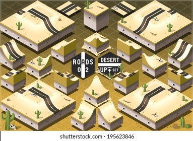 Detailed illustration of a Isometric Roads on Two Levels Desert Terrain