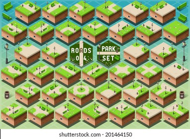 Detailed illustration of a Isometric Roads on Green City Park