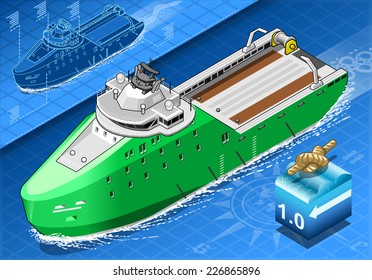 detailed illustration of a Isometric Ship Breaking the Ice in Navigation in Front View