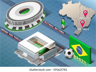 Detailed illustration of a Isometric Stadium of Brasilia and Sao Paulo, Brazil