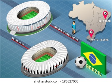 Detailed illustration of a Isometric Stadium of Salvador and Porto Alegre, Brazil