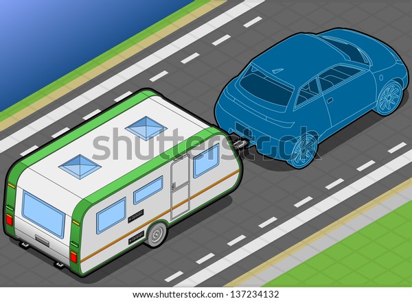 detailed illustration of a isometric trailer and car
in rear view