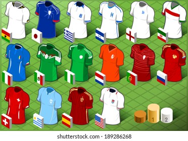 Detailed illustration of a Isometric Uniforms Set of Soccer Competition