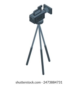 Detailed illustration of an isometric video camera mounted on a tripod, suitable for tech graphics