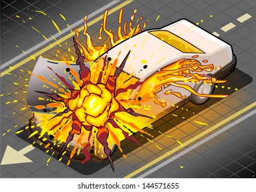 Detailed illustration of a Isometric White Car in Explosion in front view