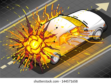 Detailed Illustration Of A Isometric White Car In Explosion In Rear View