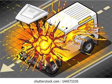 Detailed illustration of a Isometric White Cross Country Vehicle in Explosion in front view