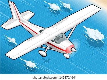Detailed illustration of a Isometric White Plane in Flight in Front View