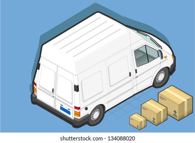 Detailed Illustration Of A Isometric White Van In Two Position