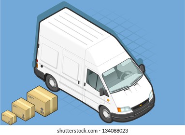 Detailed Illustration Of A Isometric White Van In Two Position