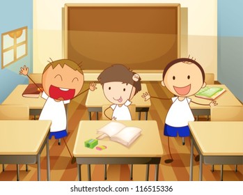 detailed illustration of kids in a classroom