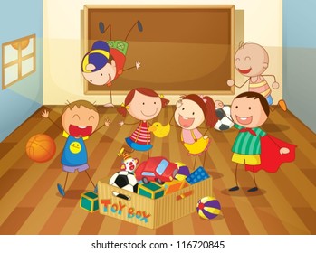 detailed illustration of kids in a classroom