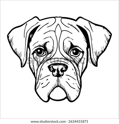 A detailed illustration of a large, muscular dog with a broad head and expressive eyes. The dog has a short coat and a distinctive wrinkled face, resembling a bulldog.