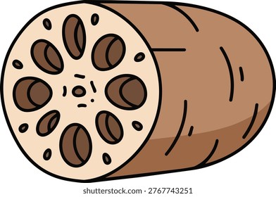 Detailed illustration of a lotus root cross-section, showcasing its unique pattern and texture. Perfect for culinary, botanical, or Asian cuisine-themed projects.
